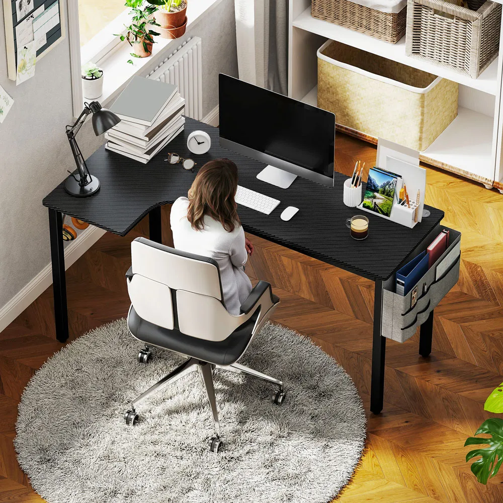 L-Shaped Corner Computer Desk with Storage - Black