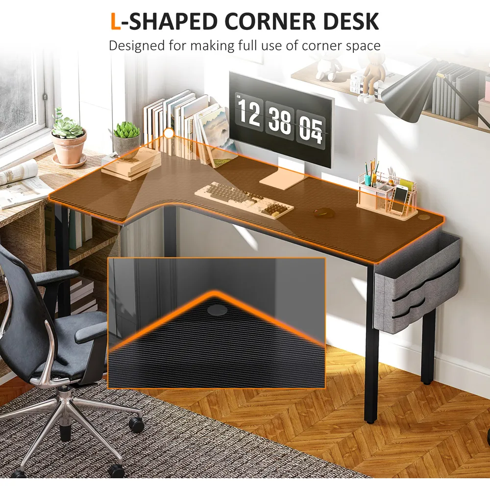 L-Shaped Corner Computer Desk with Storage - Black
