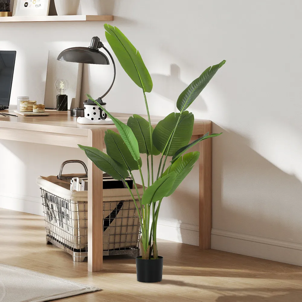 Large Bird of Paradise Artificial Plant with Pot - Green