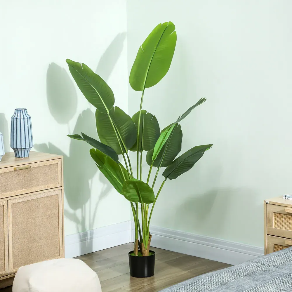 Large Bird of Paradise Artificial Plant with Pot - Green
