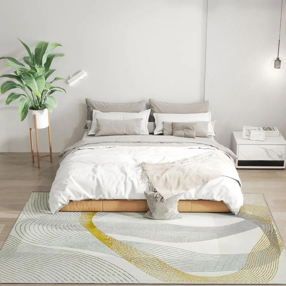Large Flowing Lines Area Rug - Cream, Polypropylene