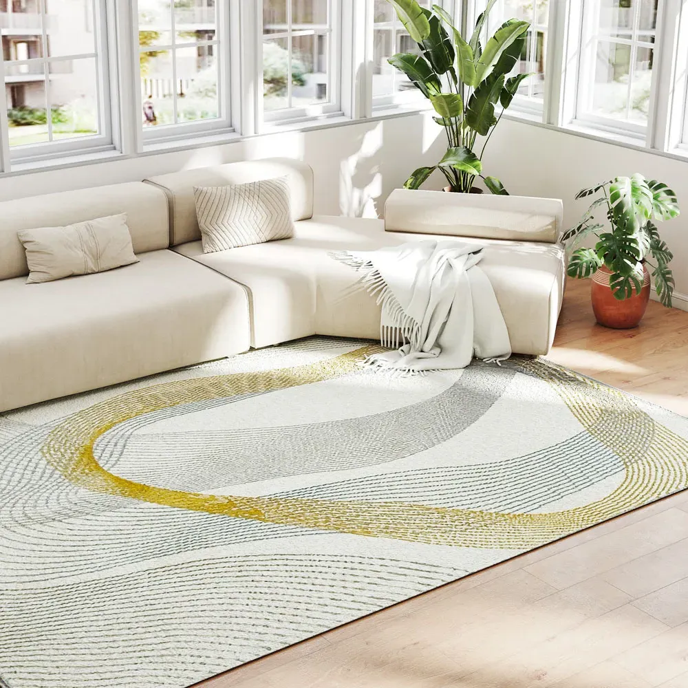 Large Flowing Lines Area Rug - Cream, Polypropylene