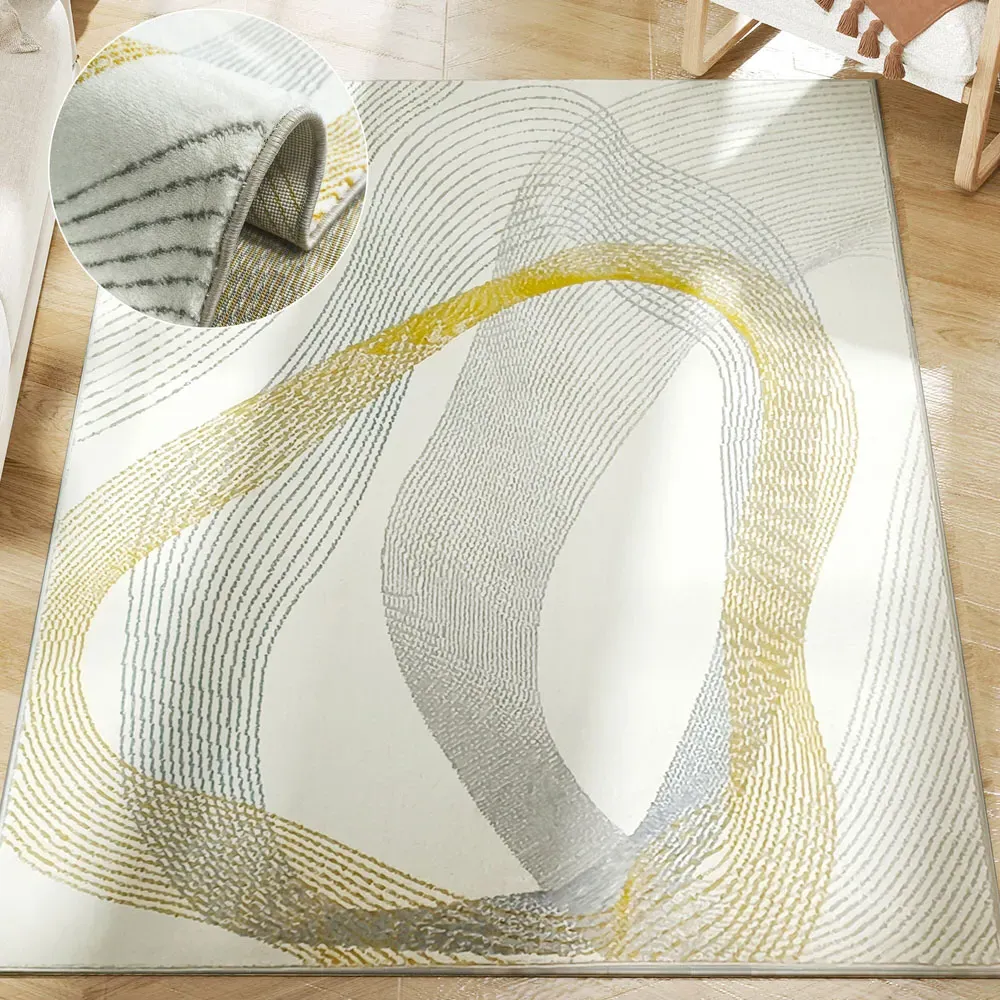 Large Flowing Lines Area Rug - Cream, Polypropylene