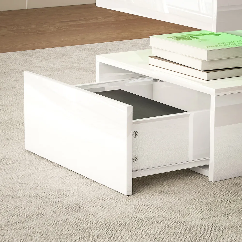 LED Coffee Table with Storage - White, High Gloss