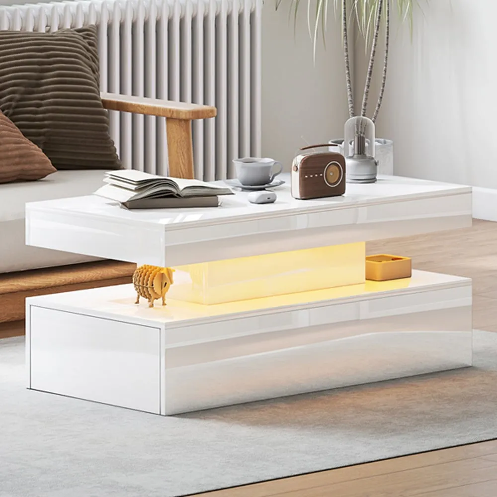 LED Coffee Table with Storage - White, High Gloss image