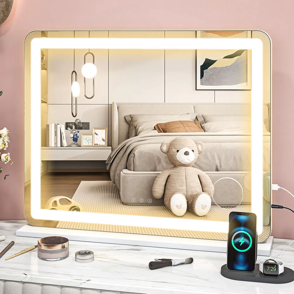 LED Vanity Mirror with 10X Magnification and USB Port - White
