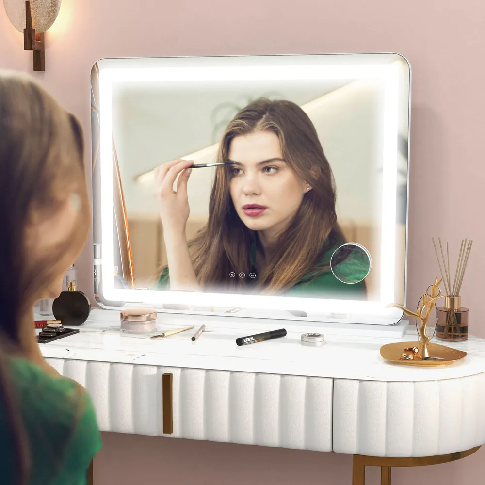 LED Vanity Mirror with 10X Magnification and USB Port - White