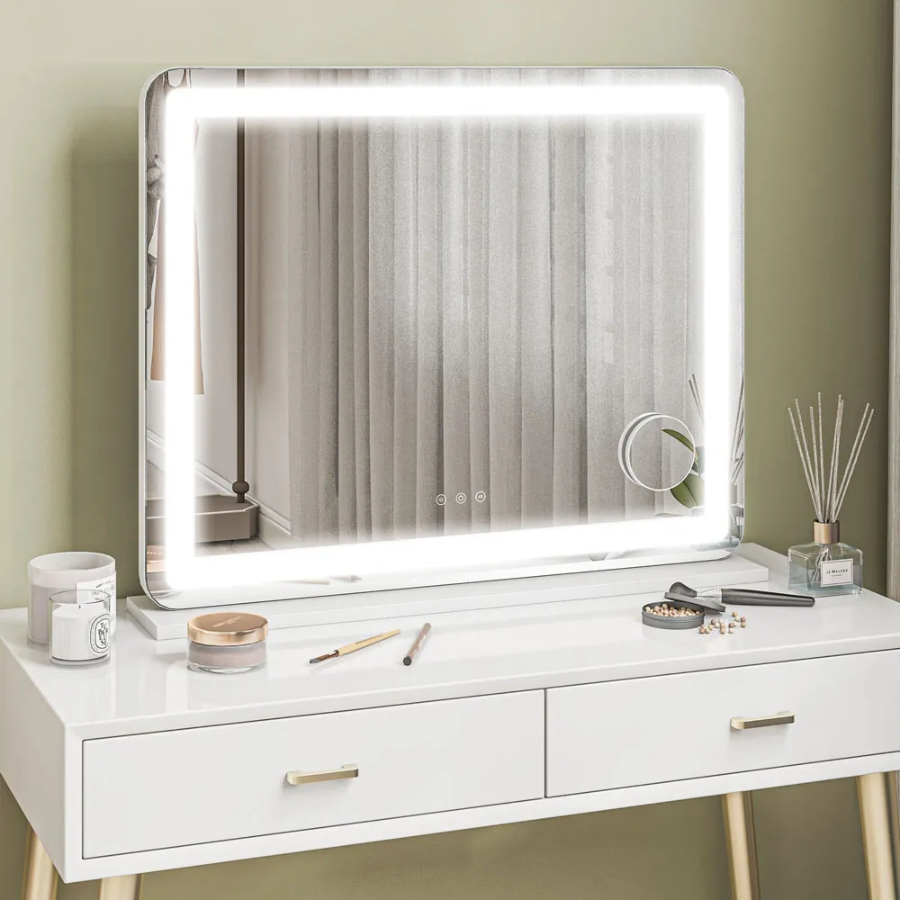 LED Vanity Mirror with 10X Magnification and USB Port - White