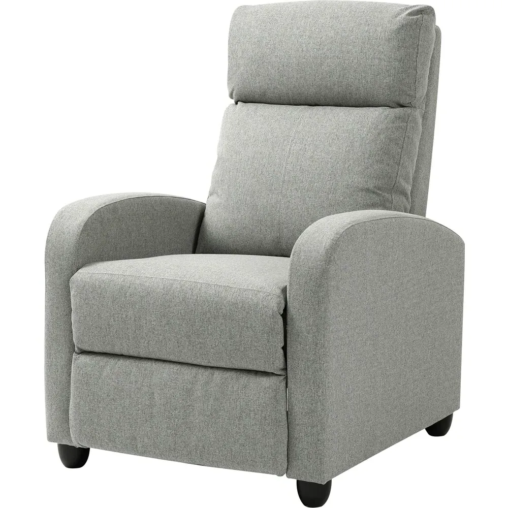 Linen Push Back Recliner Armchair with Adjustable Leg Rest - Grey