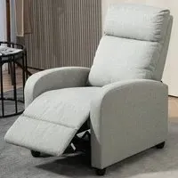 Linen Push Back Recliner Armchair with Adjustable Leg Rest - Grey