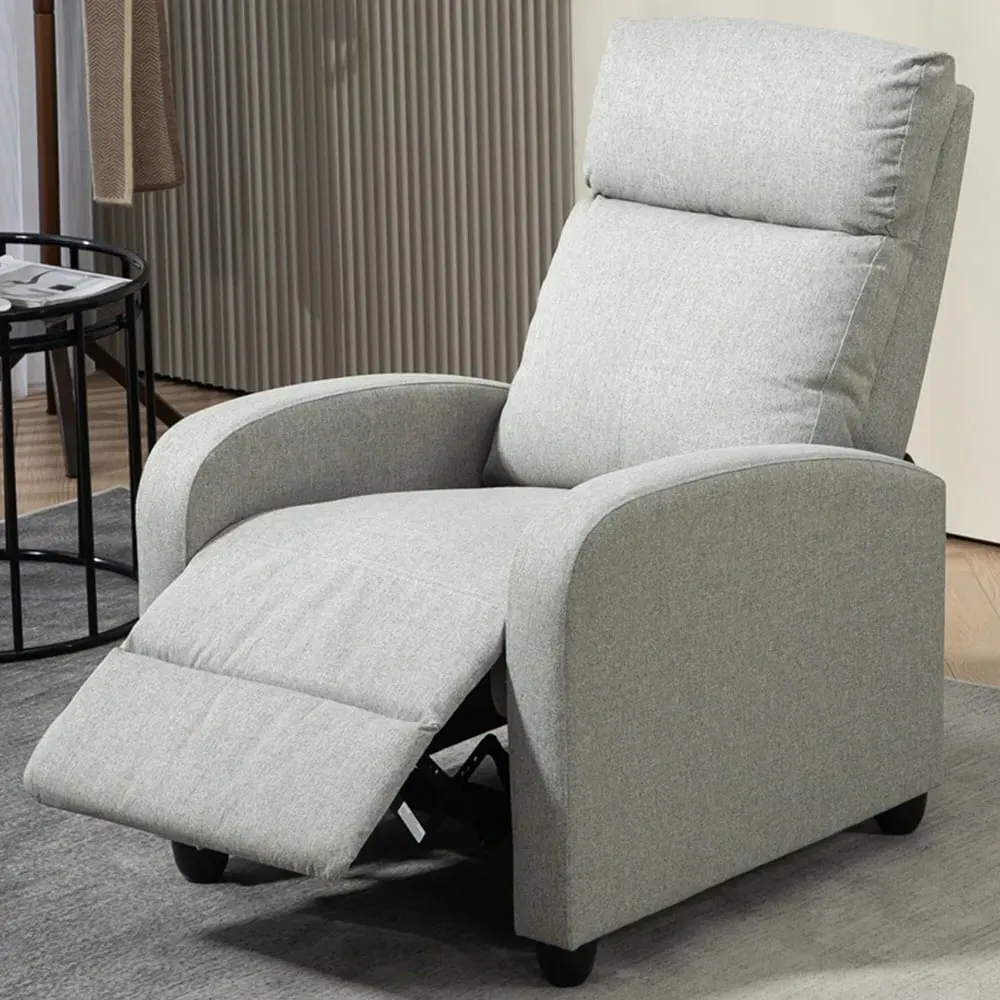 Linen Push Back Recliner Armchair with Adjustable Leg Rest - Grey image