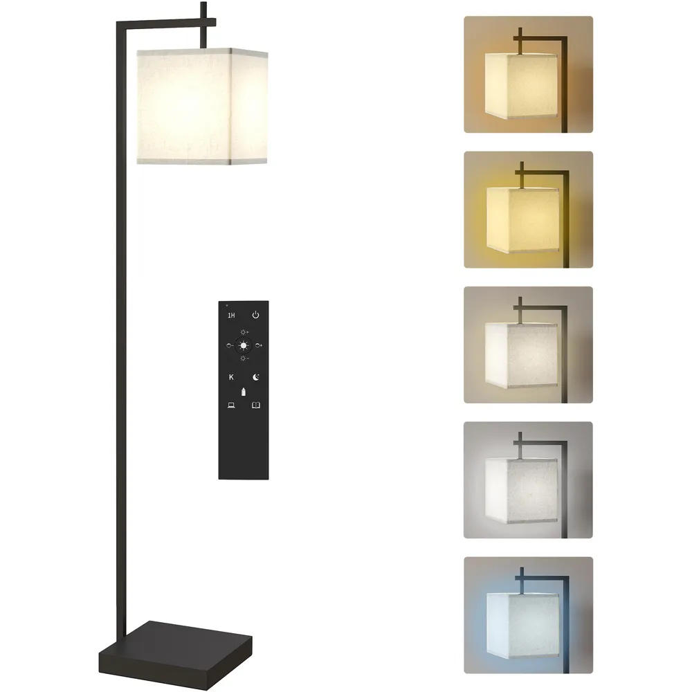 Linen Shade LED Floor Lamp with 10 Brightness Levels - Black
