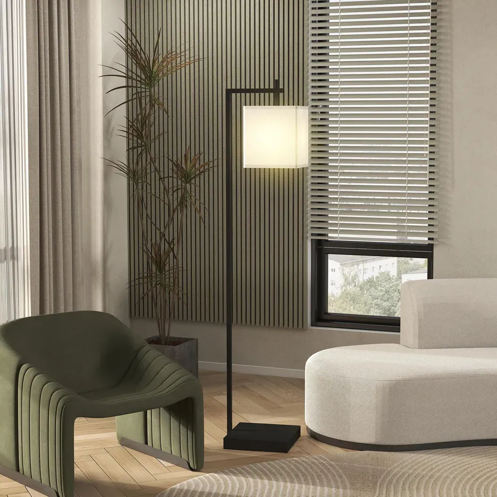 Linen Shade LED Floor Lamp with 10 Brightness Levels - Black