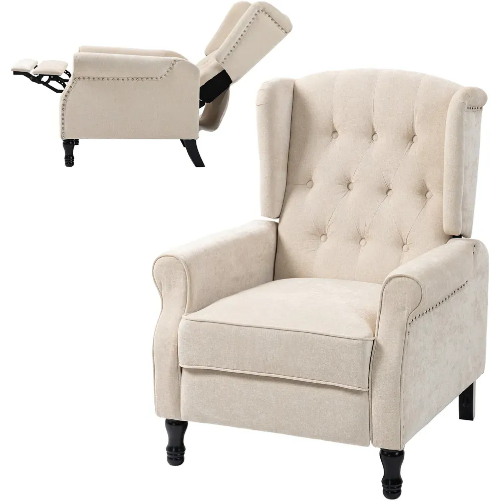 Manual Recliner Armchair with Footrest - Beige