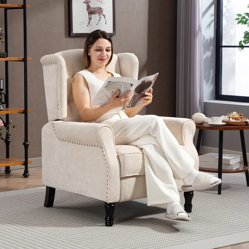 Manual Recliner Armchair with Footrest - Beige