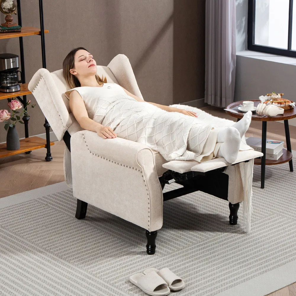 Manual Recliner Armchair with Footrest - Beige