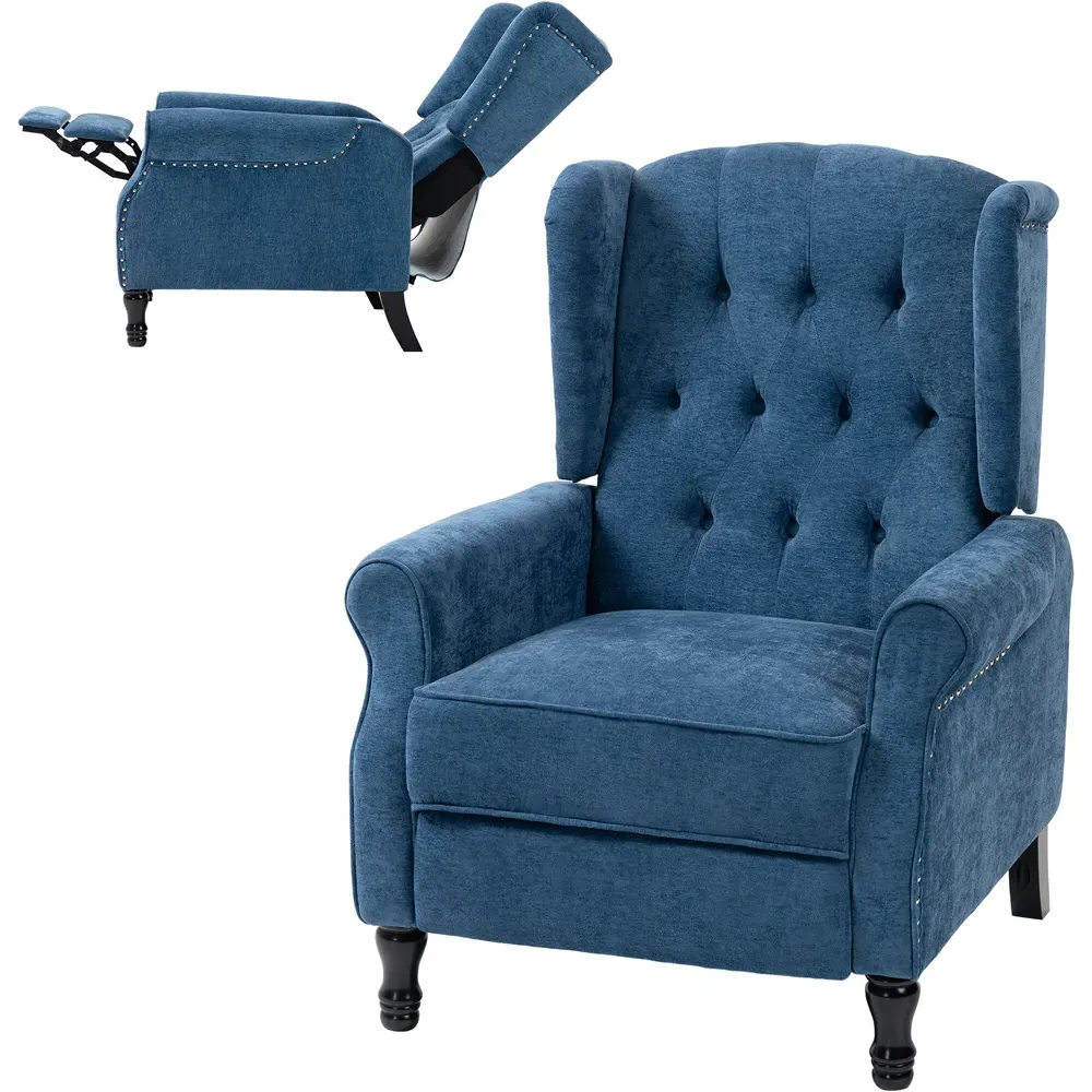 Manual Recliner Armchair with Footrest - Blue