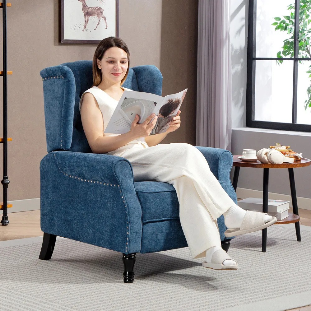 Manual Recliner Armchair with Footrest - Blue