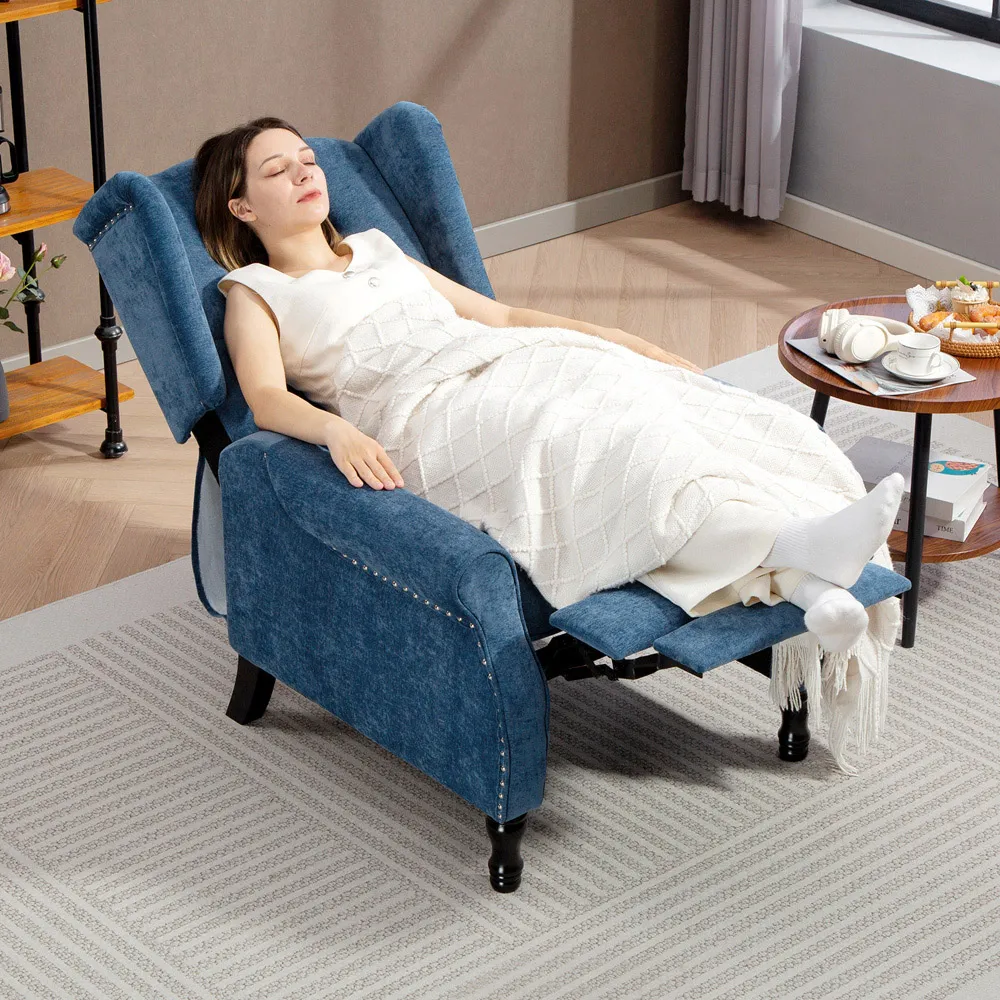 Manual Recliner Armchair with Footrest - Blue