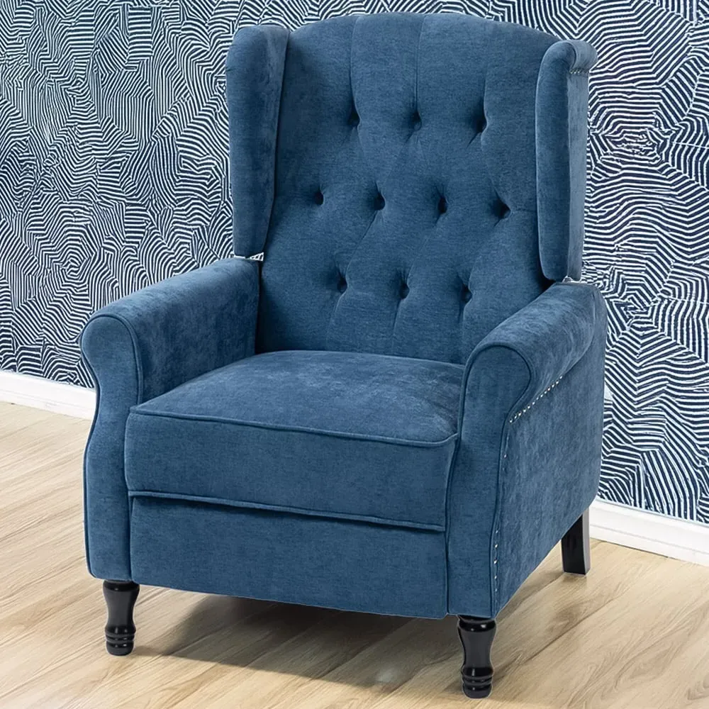 Manual Recliner Armchair with Footrest - Blue