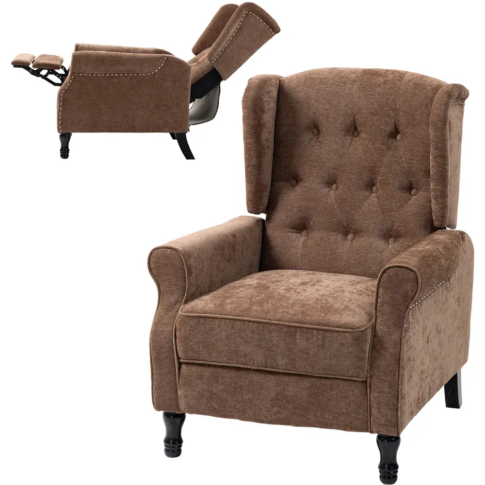 Manual Recliner Armchair with Footrest - Brown