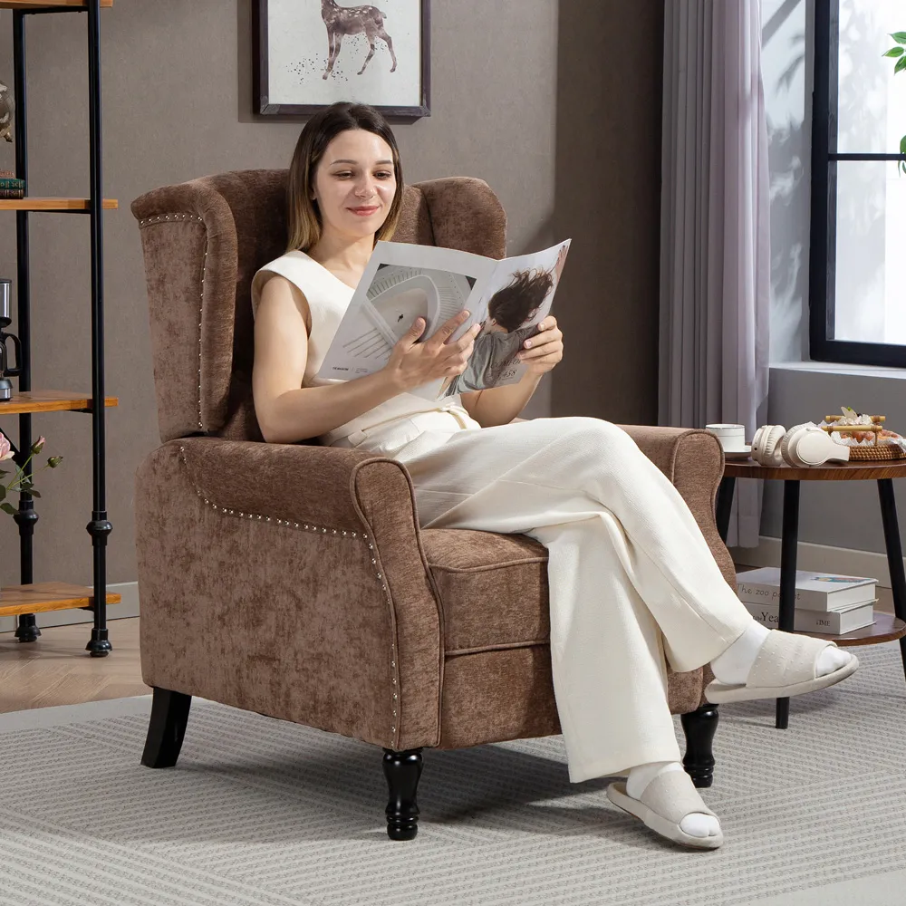 Manual Recliner Armchair with Footrest - Brown