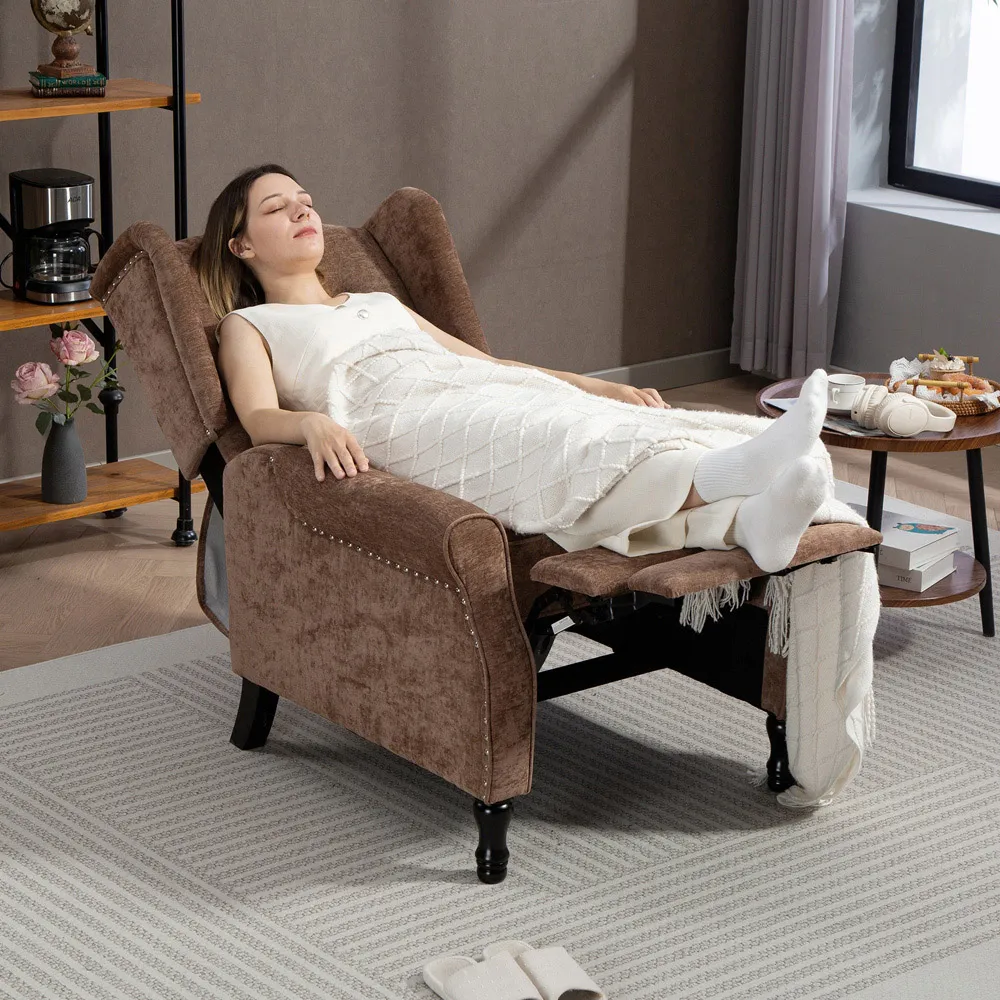 Manual Recliner Armchair with Footrest - Brown