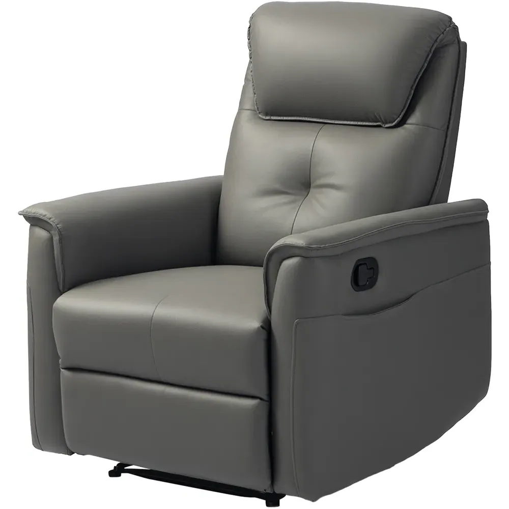 Manual Recliner Armchair with Footrest - Grey, Microfibre