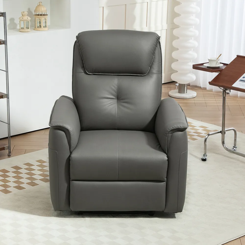 Manual Recliner Armchair with Footrest - Grey, Microfibre