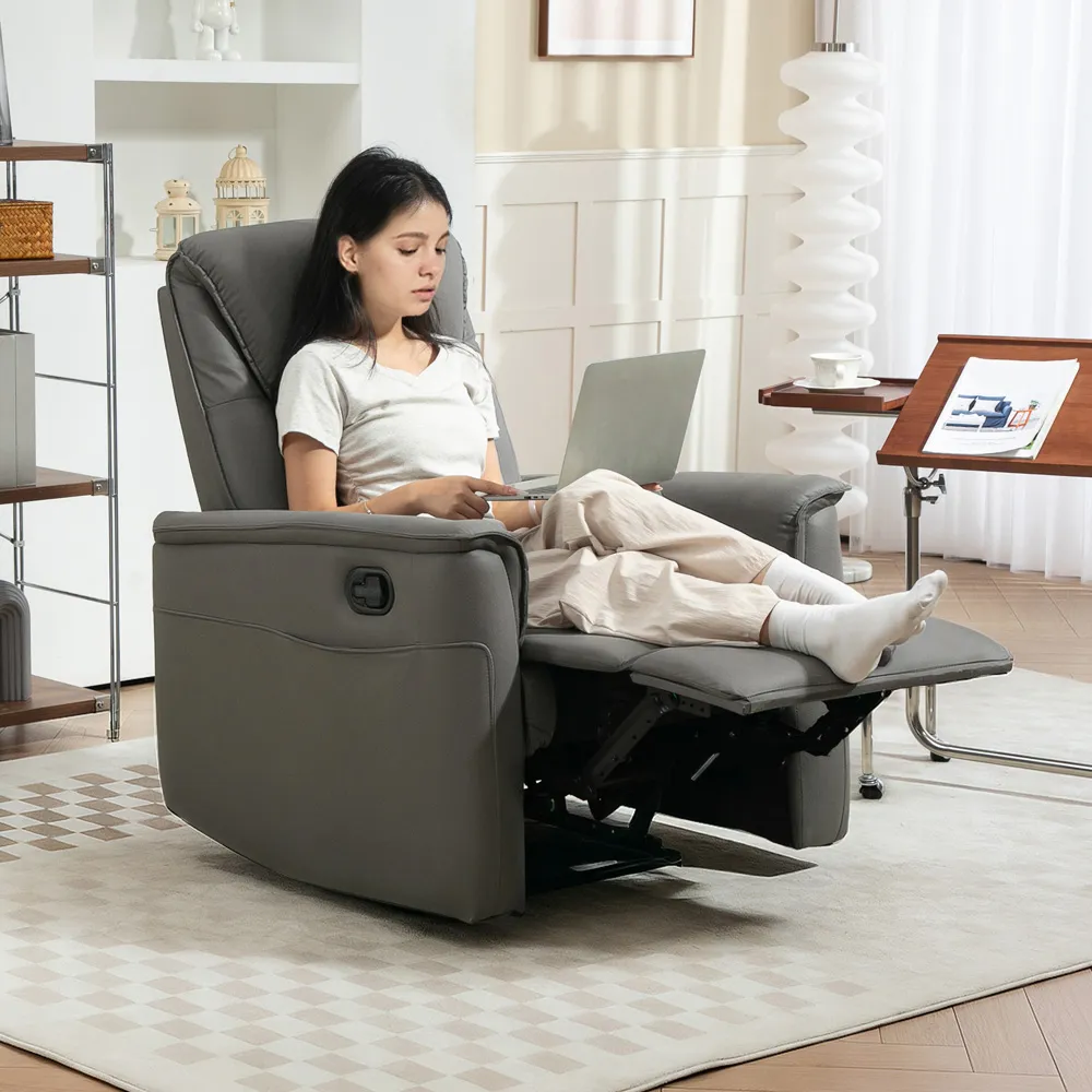 Manual Recliner Armchair with Footrest - Grey, Microfibre
