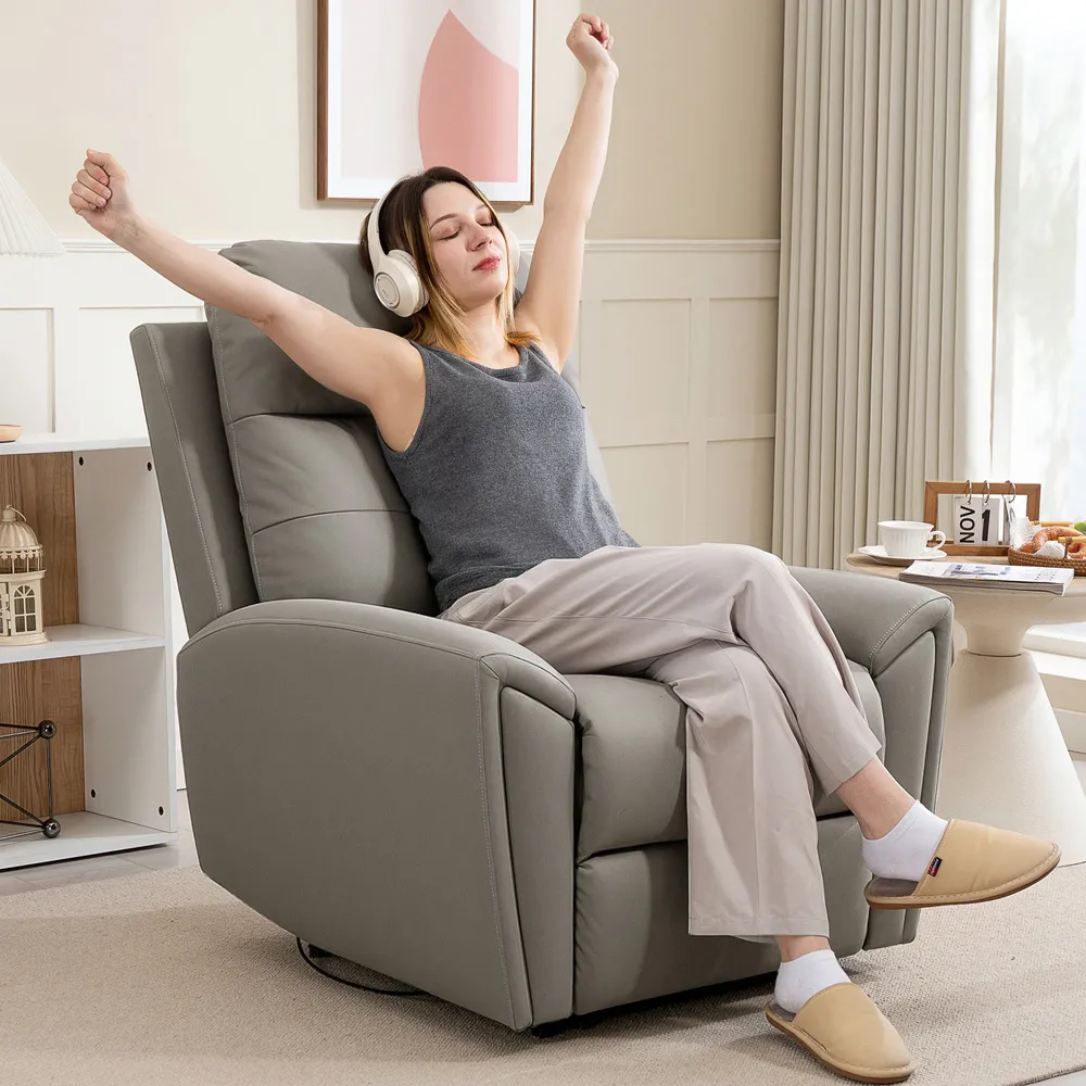 Manual Recliner Armchair with Footrest - Grey, Microfibre