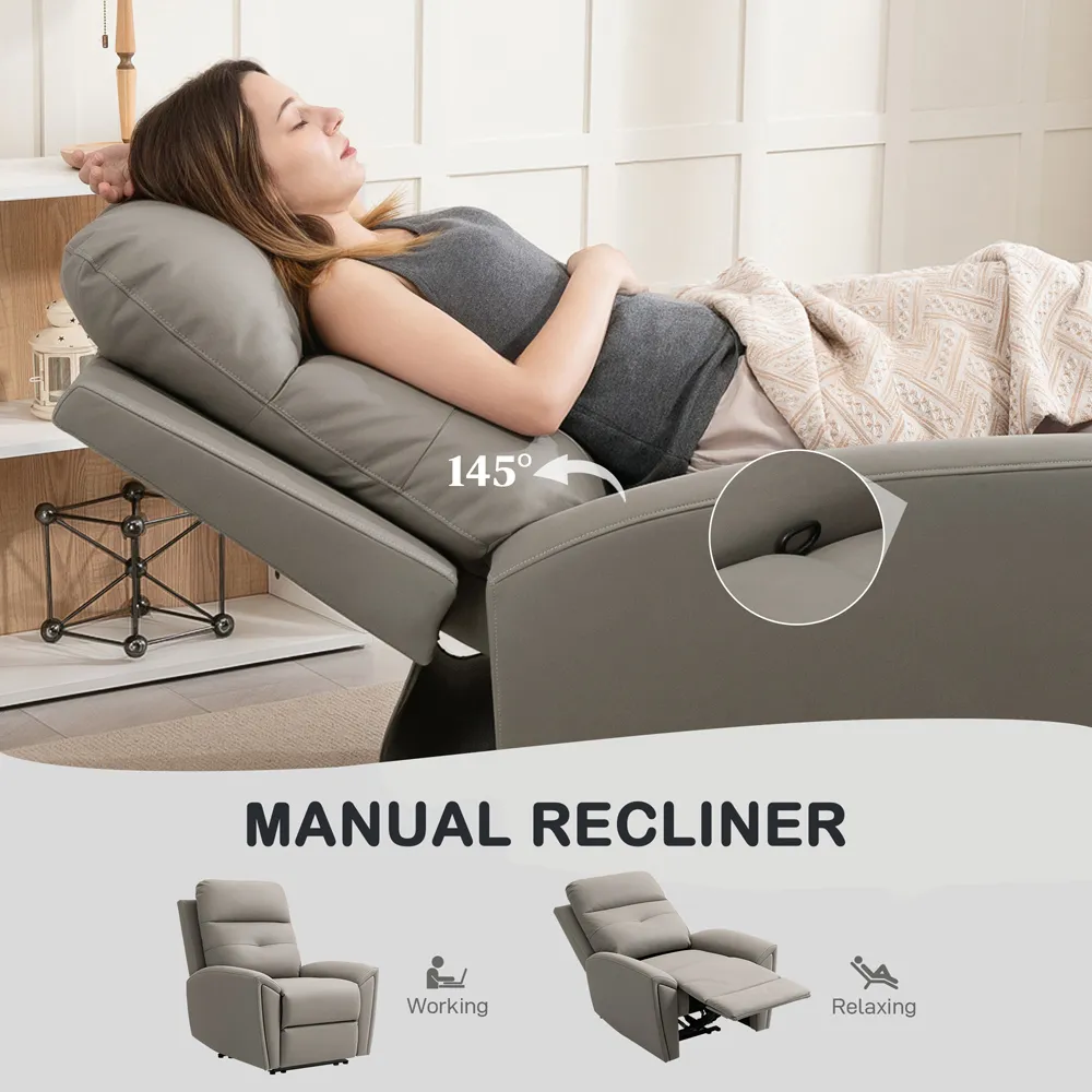 Manual Recliner Armchair with Footrest - Grey, Microfibre