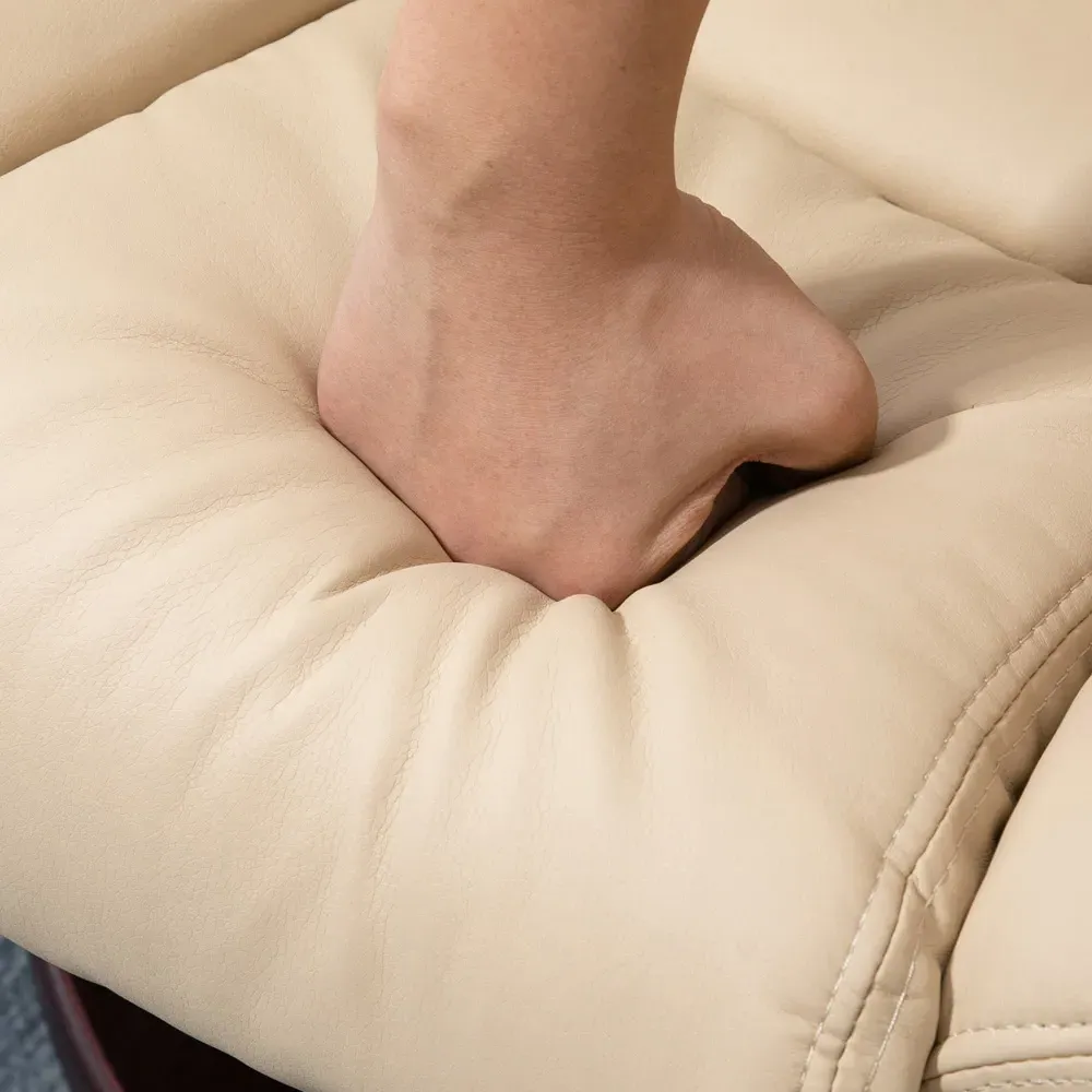 Manual Recliner Armchair with Footstool - Beige, PU Leather