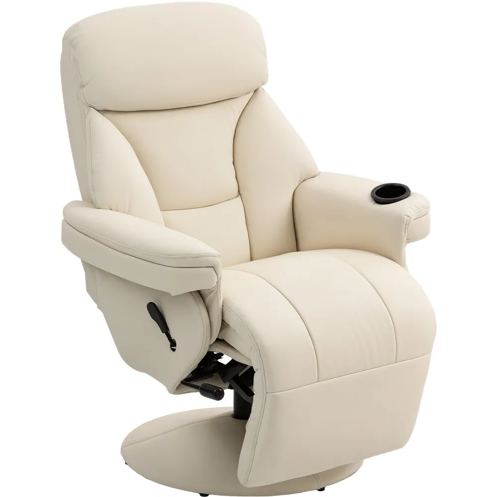 Manual Recliner Swivel Chair with Cup Holder - Cream