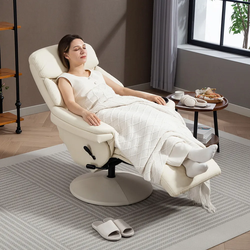 Manual Recliner Swivel Chair with Cup Holder - Cream