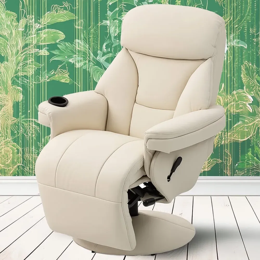 Manual Recliner Swivel Chair with Cup Holder - Cream image