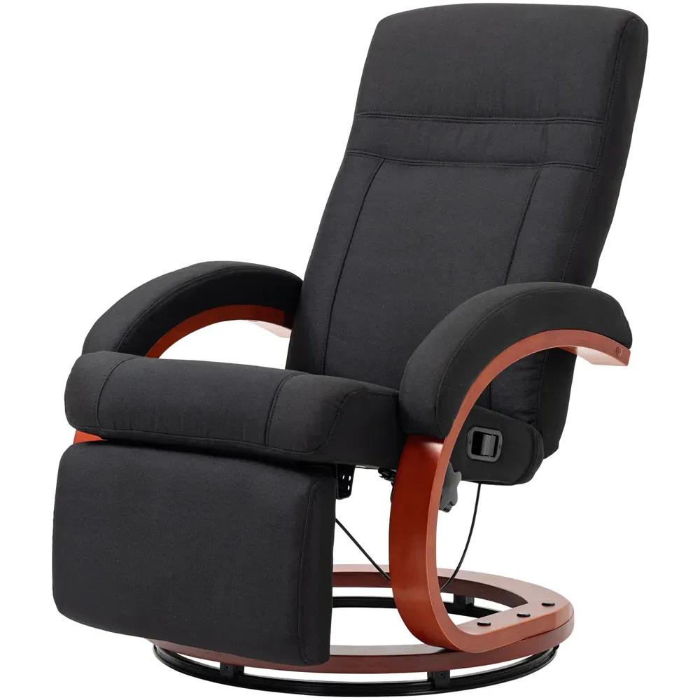 Manual Recliner Swivel Chair with Footrest - Black