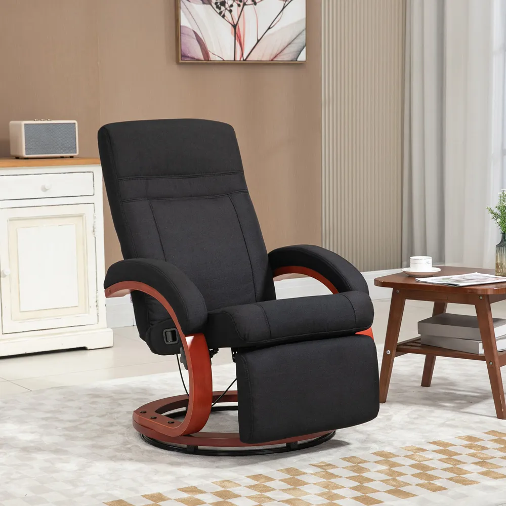Manual Recliner Swivel Chair with Footrest - Black