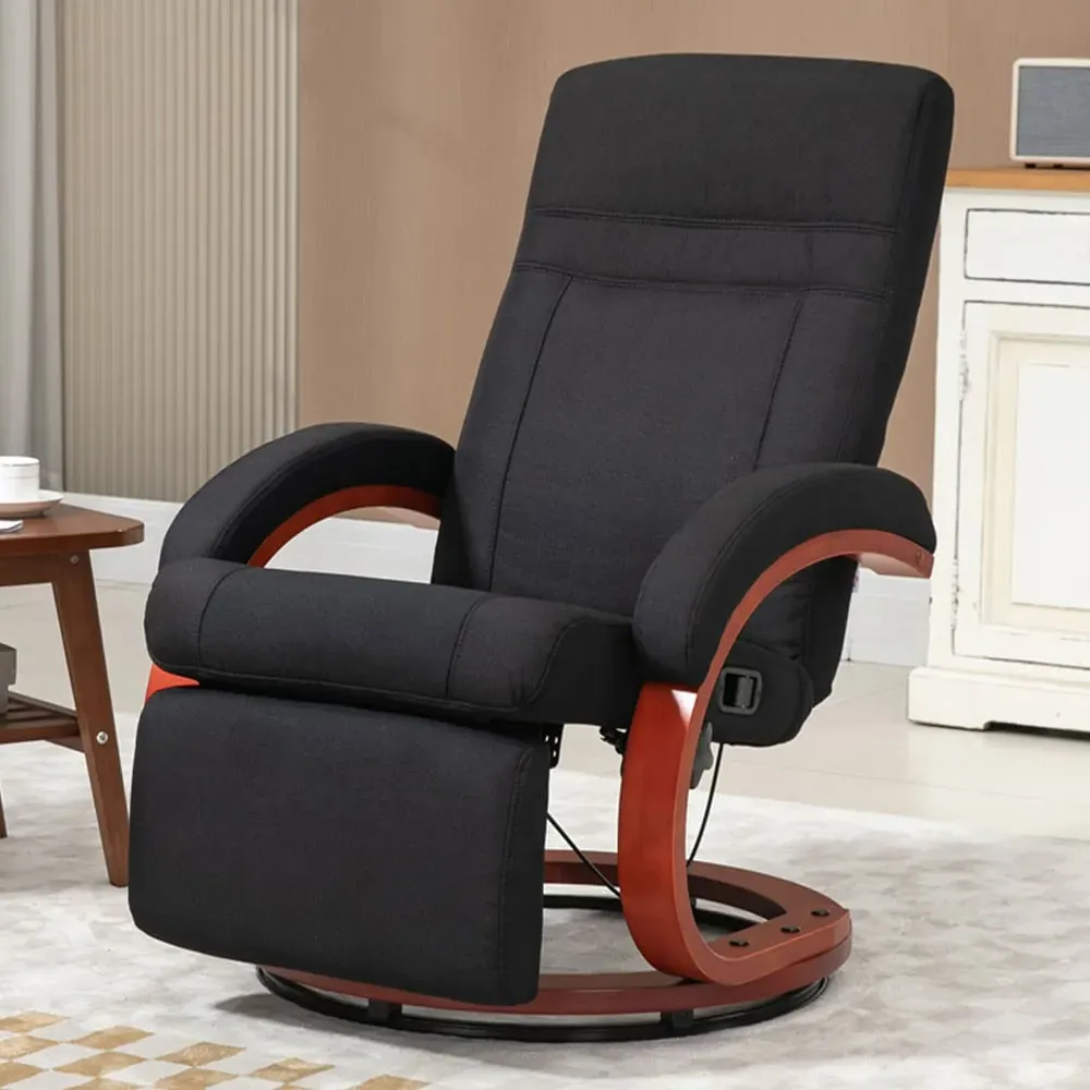 Manual Recliner Swivel Chair with Footrest - Black