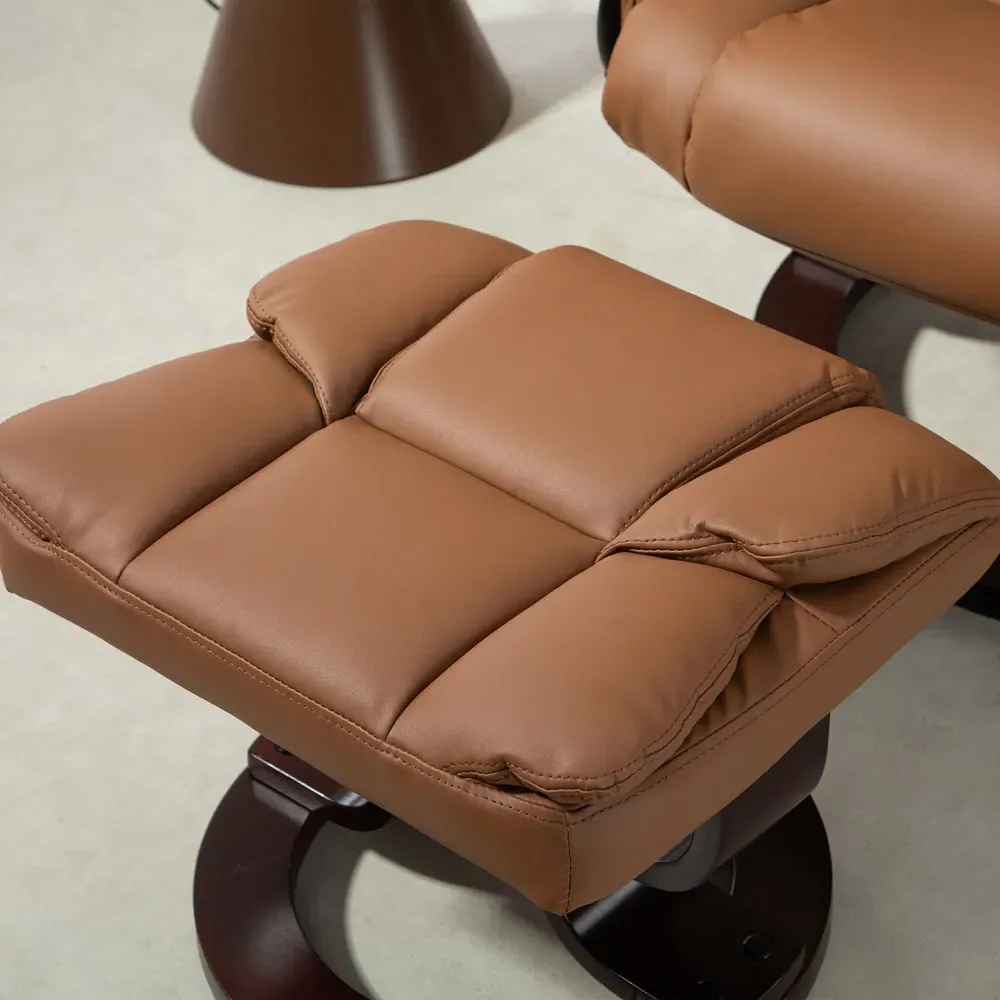 Manual Reclining Armchair with Footstool - Brown, PU Leather