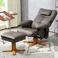 Massage Recliner Chair with Storage Footstool - Brown, PU Leather