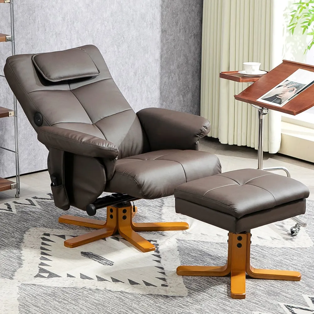 Massage Recliner Chair with Storage Footstool - Brown, PU Leather
