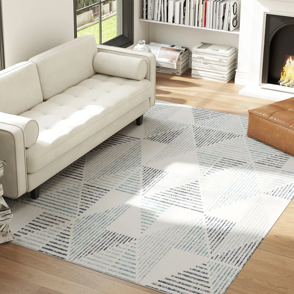 Multicolour Geometric Non Slip Rug - Grey, Polyester