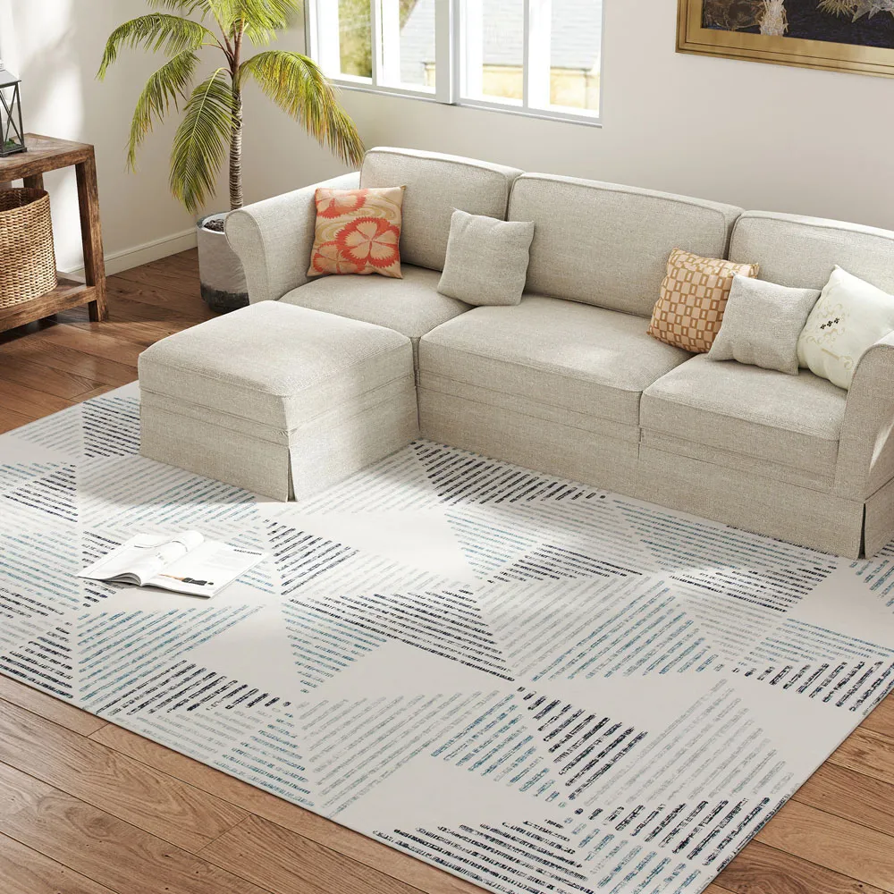 Multicolour Geometric Non Slip Rug - Grey, Polyester