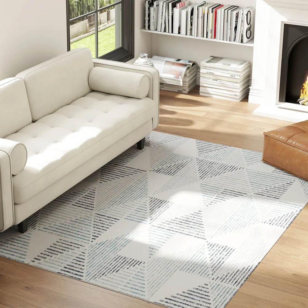 Multicolour Geometric Non Slip Rug - Grey, Polyester