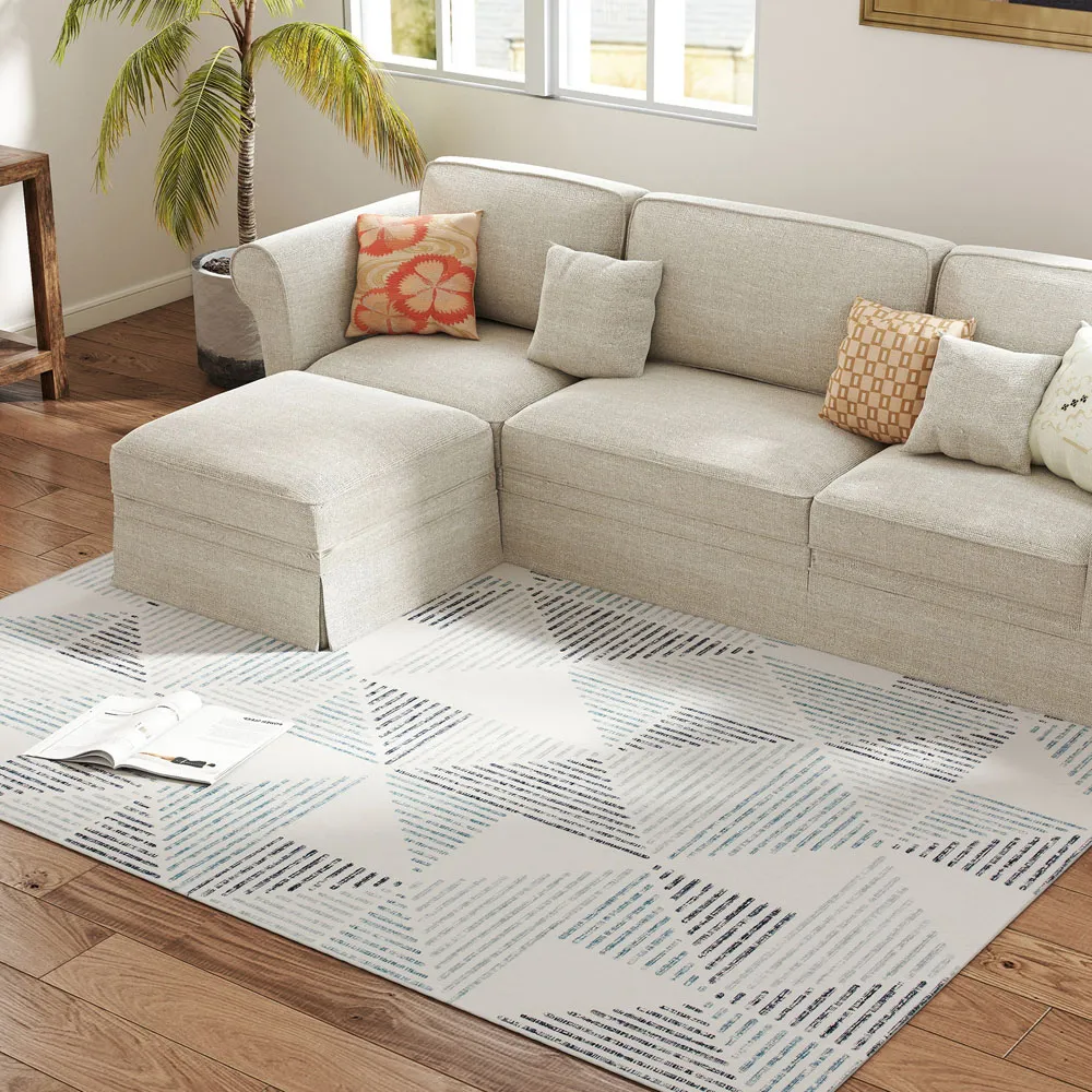 Multicolour Geometric Non Slip Rug - Grey, Polyester