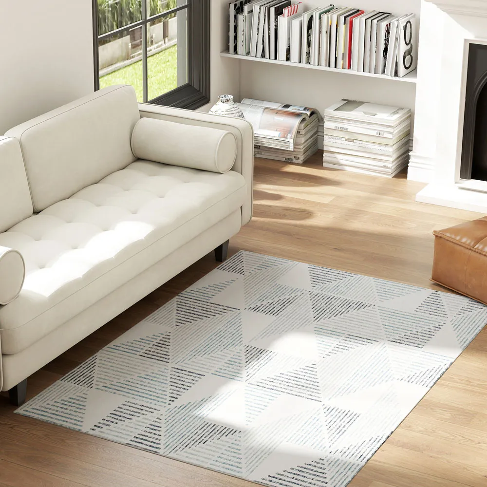 Multicolour Geometric Non Slip Rug - Grey, Polyester