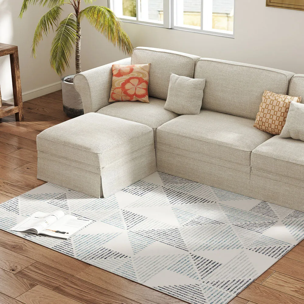Multicolour Geometric Non Slip Rug - Grey, Polyester