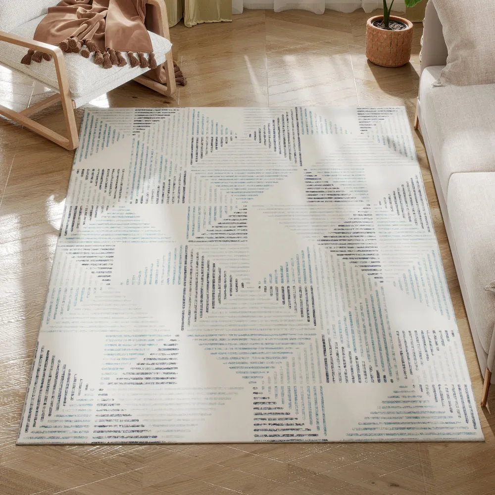 Multicolour Geometric Non Slip Rug - Grey, Polyester