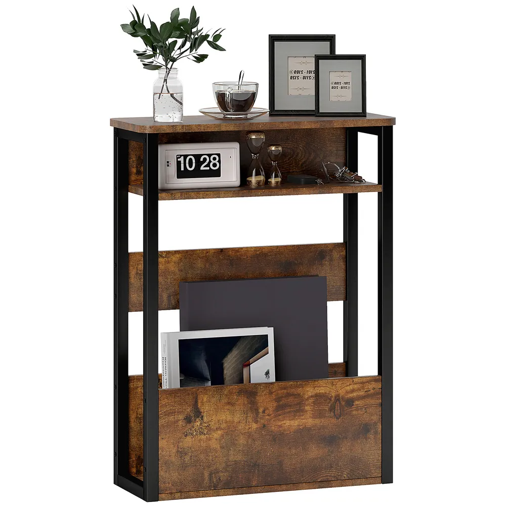 Narrow 2 Shelf Side Table - Rustic Brown